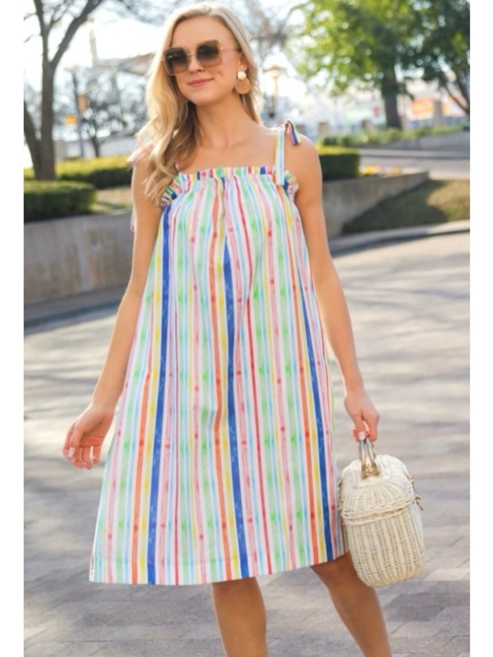 Tuckernuck Brooke Wright Cotton Rainbow Stripe Midi Dress XS/Small